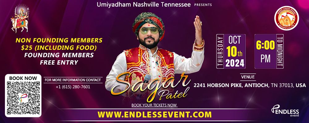 Umiyadham Nashville Tennessee Presents Sagar Patel Live | Events in Nashville | Endless Event